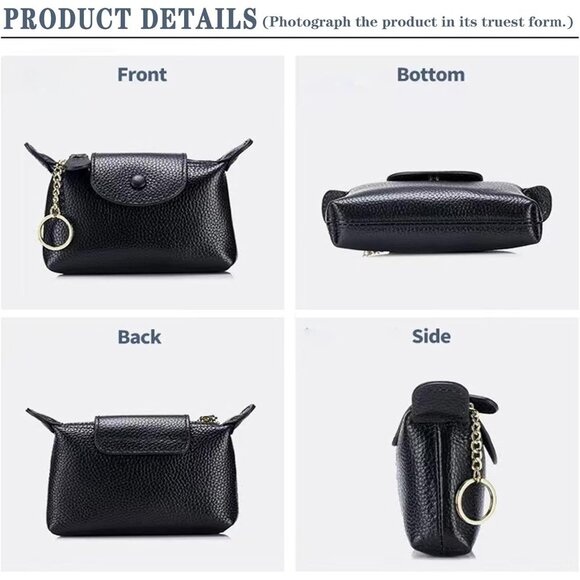 Womens Fashionable Leather Wallet Key Chain Zipper Pouch Classic Money Black Bag - Picture 5 of 9